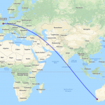 Karte mit Route von London nach Perth
